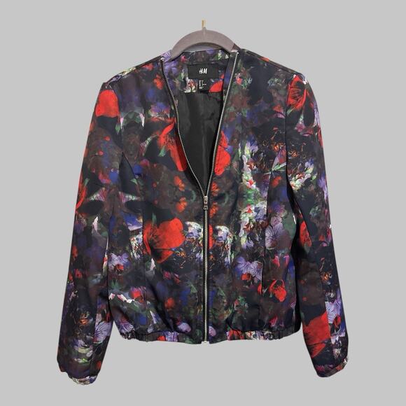 H&M Floral Bomber Full Zip Satin Whimsigoth Fairy Y2K Jacket Coat Size 2 XS - Picture 10 of 10